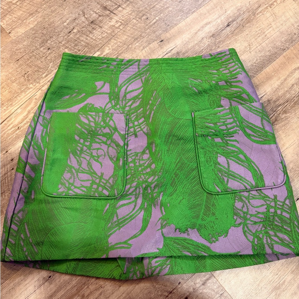 Green & Lavender Abstract Print Mini Skirt